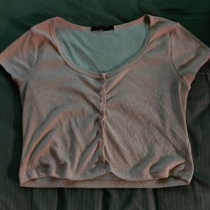 pink polka dot button up crop top